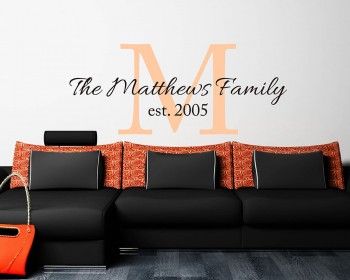 Customised Family Name Initial Letter  Wall Art Decal